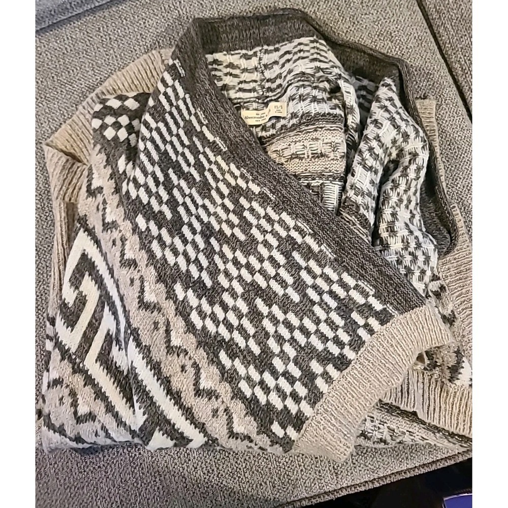 Vtg Abercrombie Fitch Artsy Tribal Knit Open Cardigan Jacket XS/S Boho Lagenlook - Picture 3 of 16